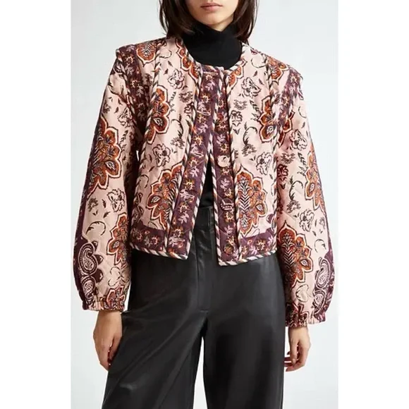 FARM Rio Glam Tapestry Floral Quilted Pink Jacket Small